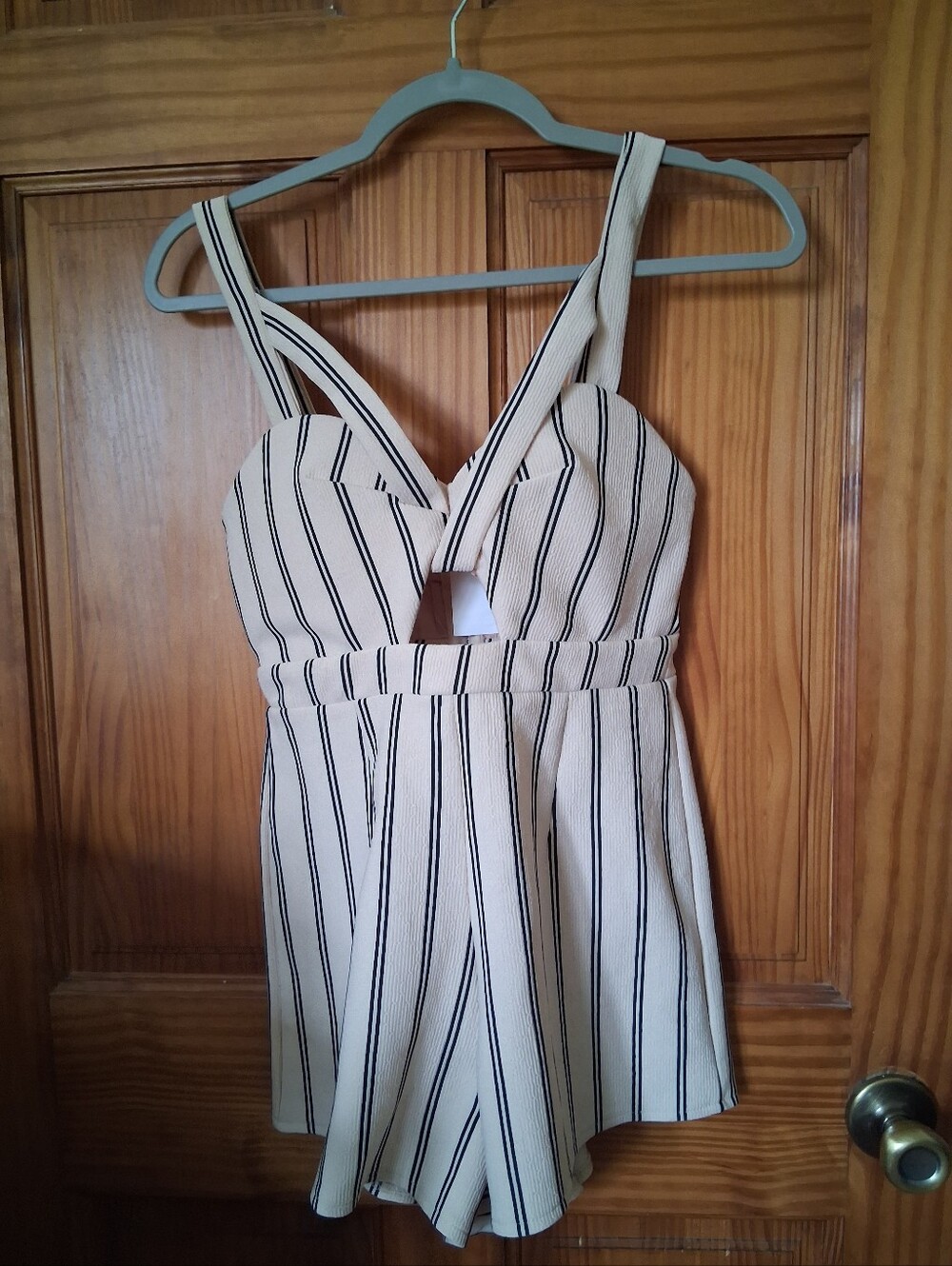 Angel Biba Beige and Black Striped Romper
